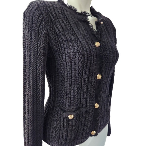 Express Sweaters - Express Black Knit Cardigan Old Money style Gold Button Womens size Small Cotton